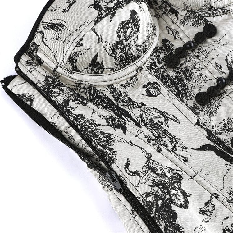 Kobine Women's Gothic Irregular Wash Painting Frog Overbust Corset