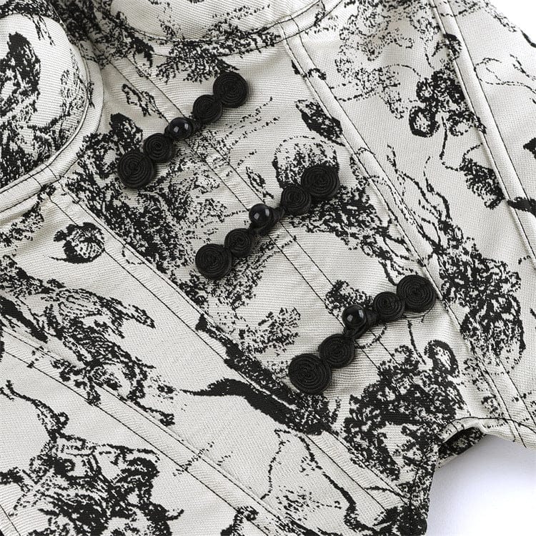 Kobine Women's Gothic Irregular Wash Painting Frog Overbust Corset