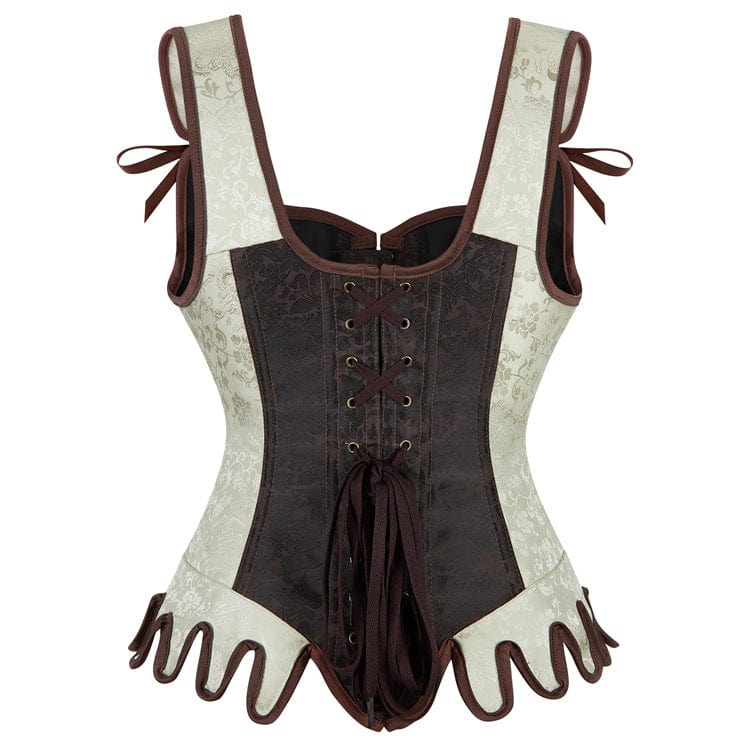 Kobine Women's Gothic Jacquard Irregular Lace-up Buckle Overbust Corset
