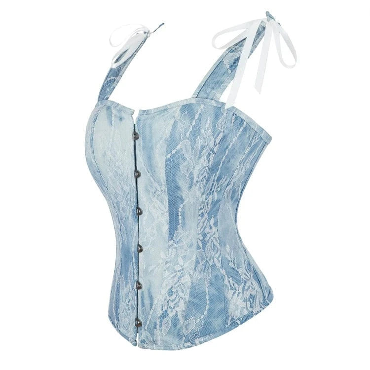 Kobine Women's Gothic Lace Splice Denim Overbust Corset