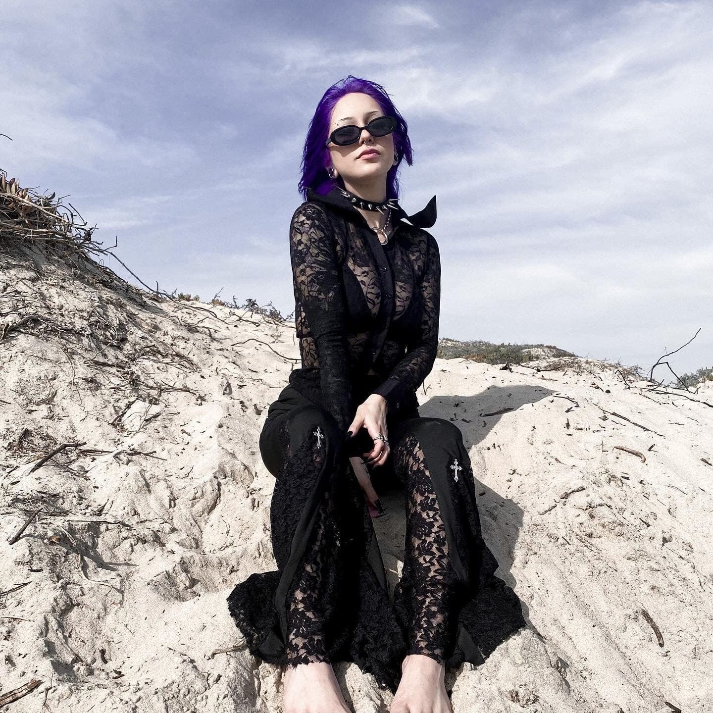 Kobine Women's Gothic Lace Splice Flared Pants