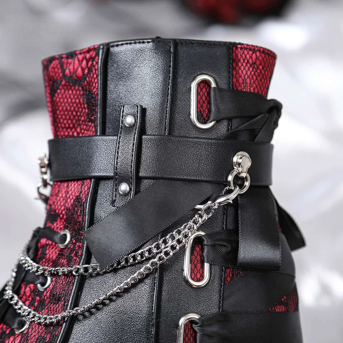 Kobine Women's Gothic Lace-up Chain Side Zipper Platform Ankle Boots