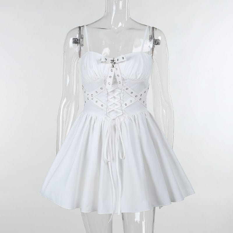 Kobine Women's Gothic Lace-up Eyelet Slip Dress