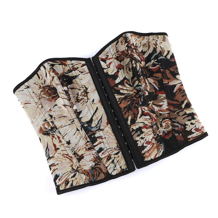 Kobine Women's Gothic Lace-up Floral Jacquard Overbust Corset