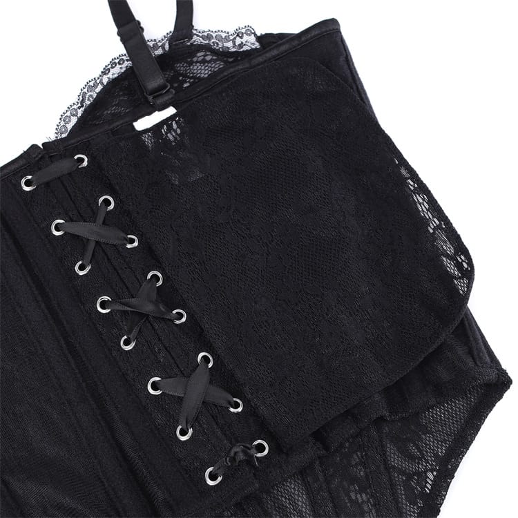Kobine Women's Gothic Lace-up Floral Mesh Sheer Overbust Corset