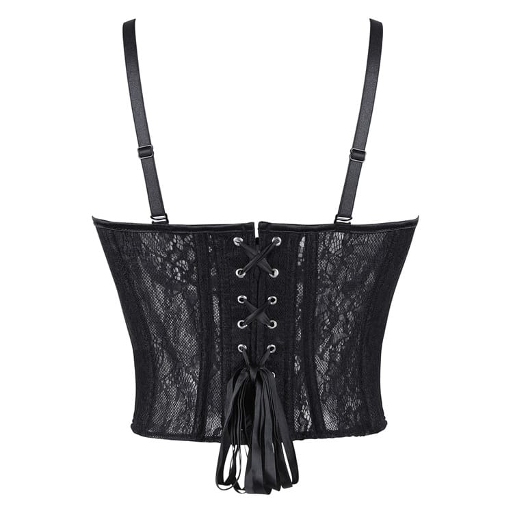 Kobine Women's Gothic Lace-up Floral Mesh Sheer Overbust Corset