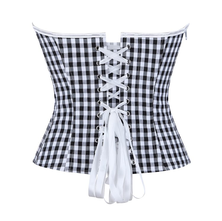 Kobine Women's Gothic Lace-up Irregular Plaid Overbust Corset