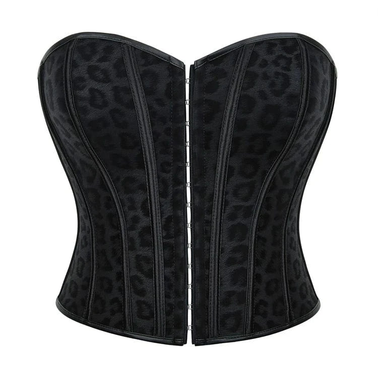 Kobine Women's Gothic Leopard Printed Single-breasted Overbust Corset