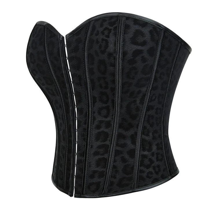 Kobine Women's Gothic Leopard Printed Single-breasted Overbust Corset