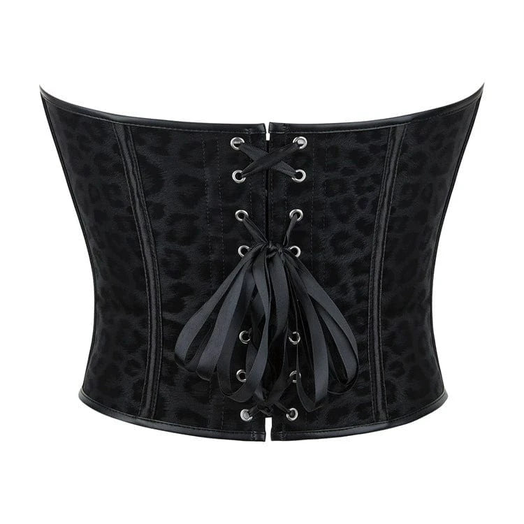 Kobine Women's Gothic Leopard Printed Single-breasted Overbust Corset