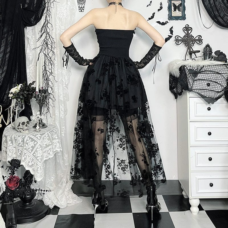 Kobine Women's Gothic Off-the-shoulder Floral Mesh Splice Party Dress