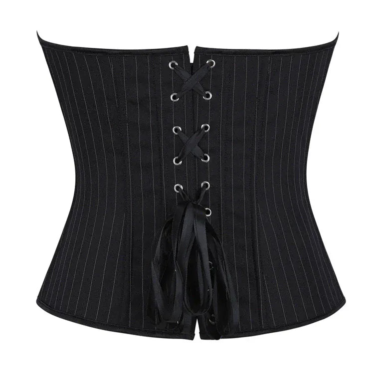 Kobine Women's Gothic Pinstripe Lace-up Overbust Corset