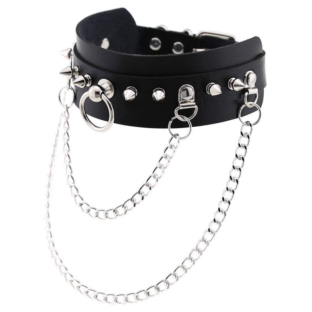 Kobine Women's Gothic Rivets&Chains Wide Chokers