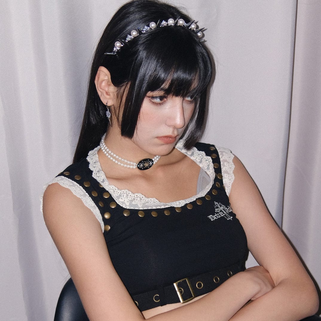 Kobine Women's Gothic Rose Pearl Layered Choker