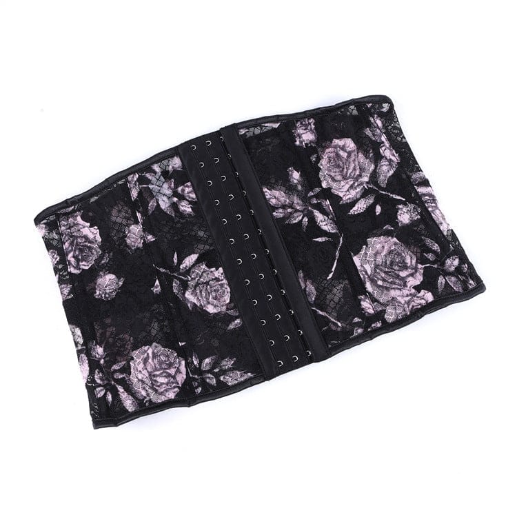 Kobine Women's Gothic Rose Printed Mesh Underbust Corset