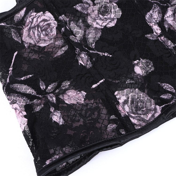 Kobine Women's Gothic Rose Printed Mesh Underbust Corset