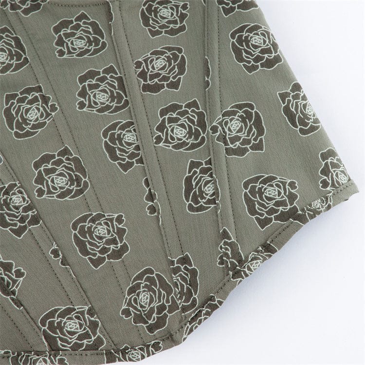 Kobine Women's Gothic Rose Printed Side Zipper Lace-up Overbust Corset