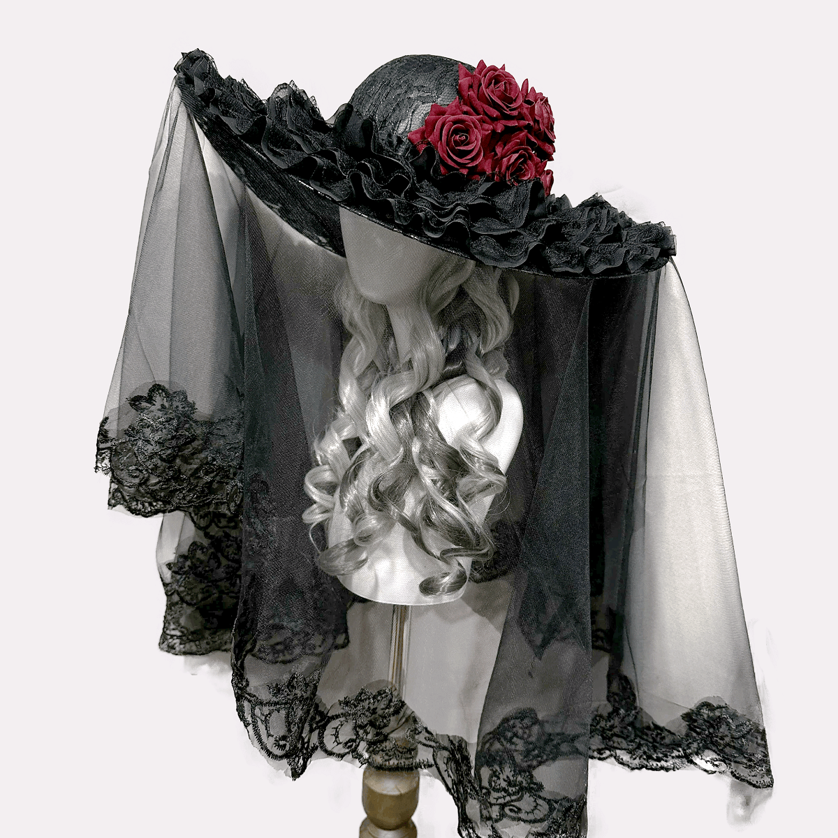 Kobine Women's Gothic Rose Wide Brim Veiled Hat