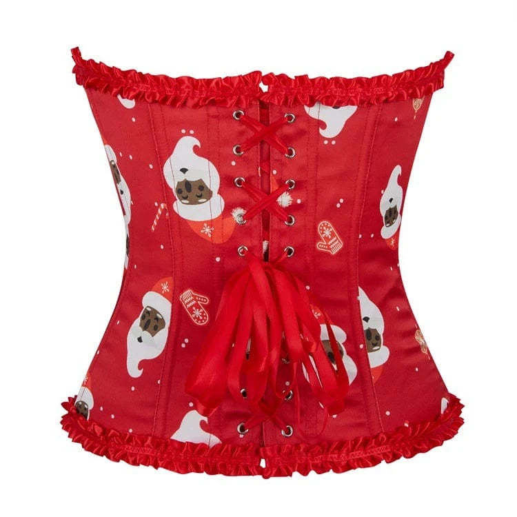Kobine Women's Gothic Ruffled Christmas Lace-up Overbust Corset