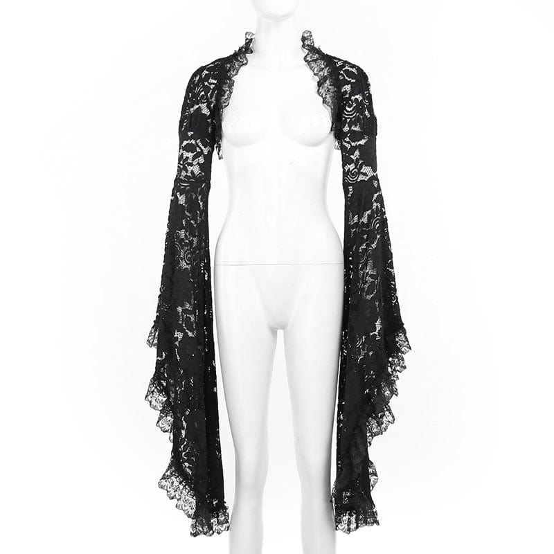 Kobine Women's Gothic Ruffled Flared Sleeved Lace Cape