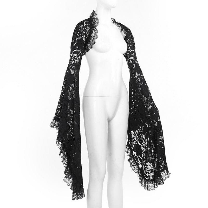 Kobine Women's Gothic Ruffled Flared Sleeved Lace Cape