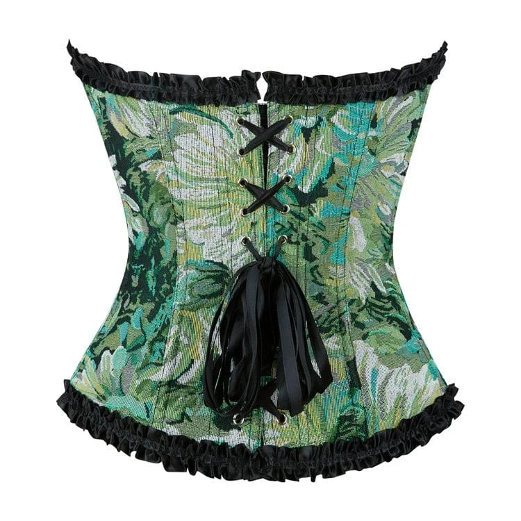 Kobine Women's Gothic Ruffled Floral Printed Lace-up Overbust Corset