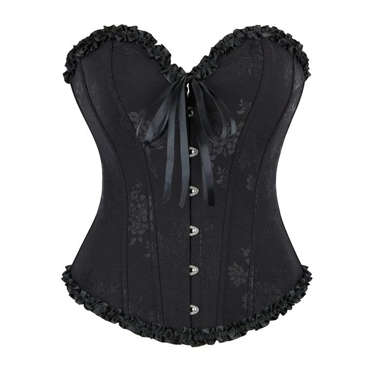 Kobine Women's Gothic Ruffled Hem Lace-up Overbust Corset