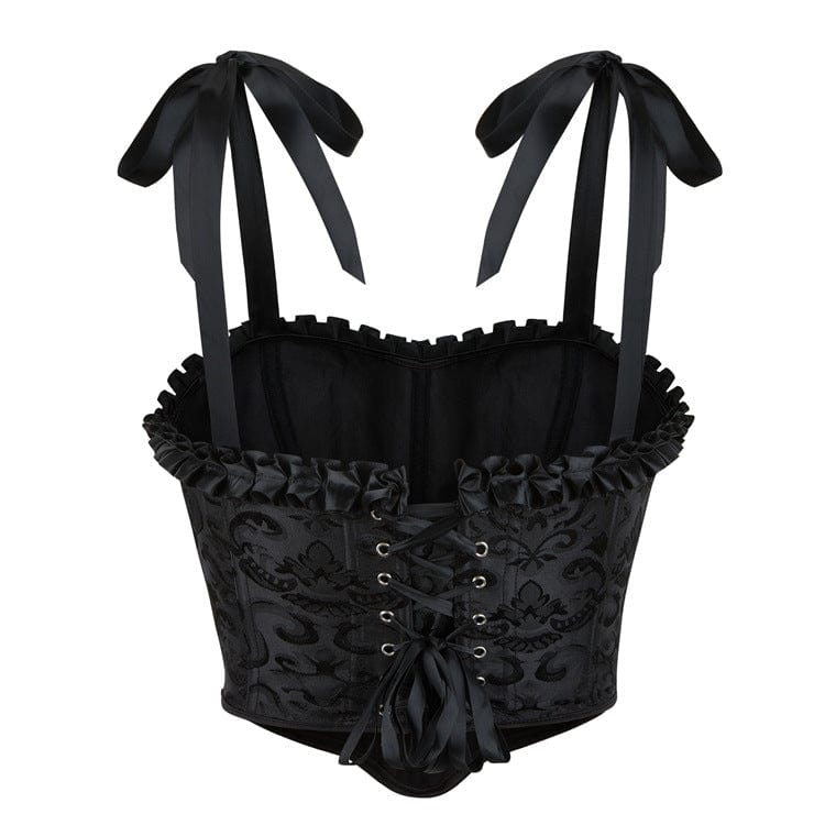 Kobine Women's Gothic Ruffled Hem Lace-up Overbust Corset