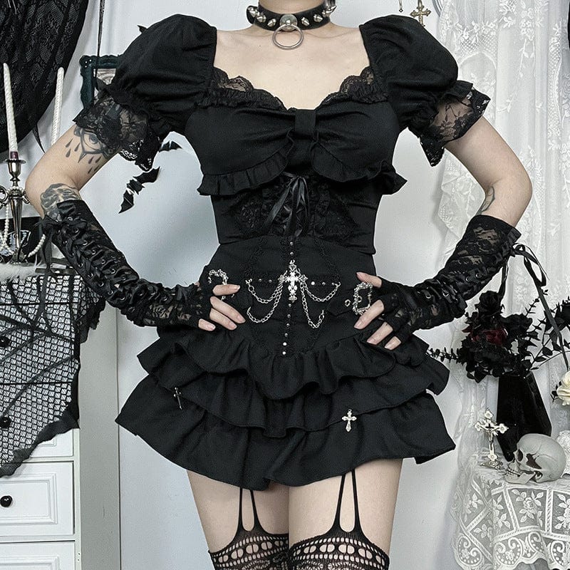 Kobine Women's Gothic Ruffled Layered Skirt with Chain