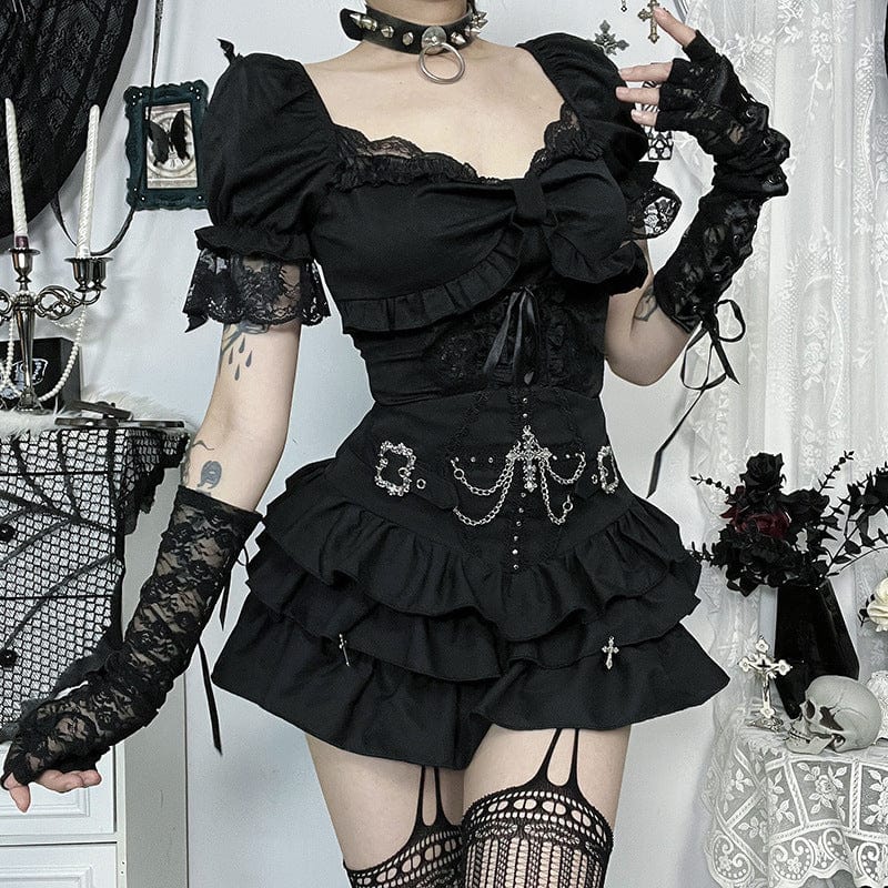 Kobine Women's Gothic Ruffled Layered Skirt with Chain