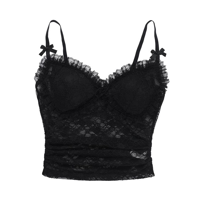 Kobine Women's Gothic Ruffled Sheer Lace Tank Top