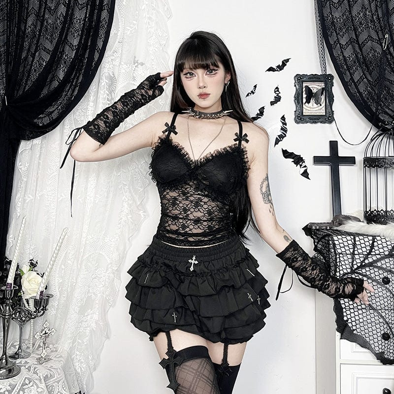 Kobine Women's Gothic Ruffled Sheer Lace Tank Top