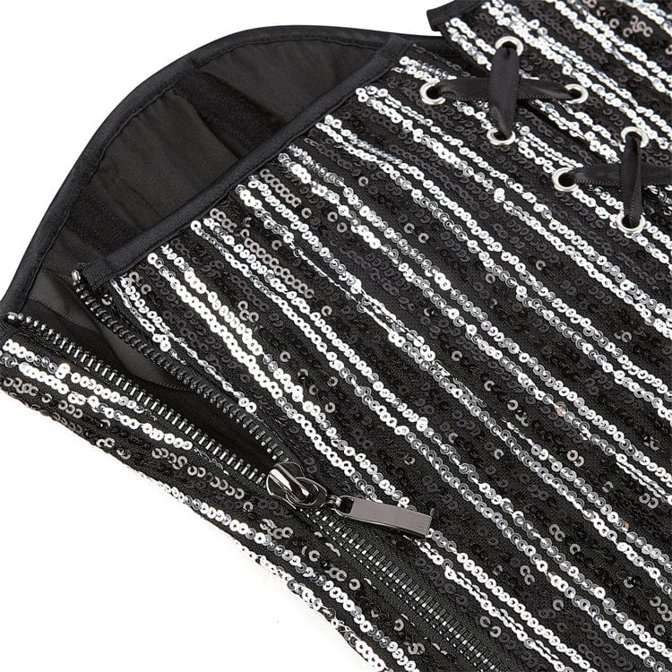 Kobine Women's Gothic Sequin Lace-up Overbust Corset