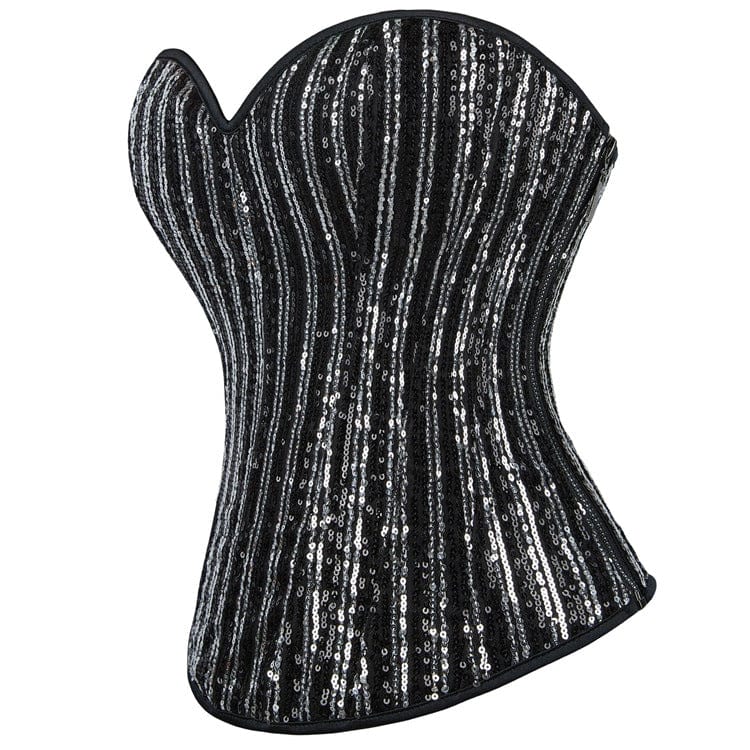 Kobine Women's Gothic Sequin Lace-up Overbust Corset
