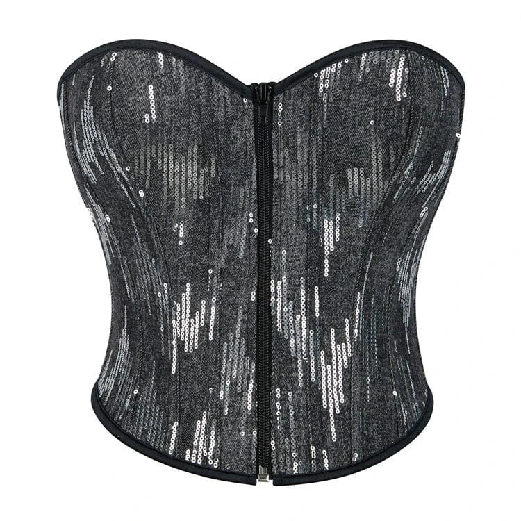 Kobine Women's Gothic Sequin Zipper Overbust Corset