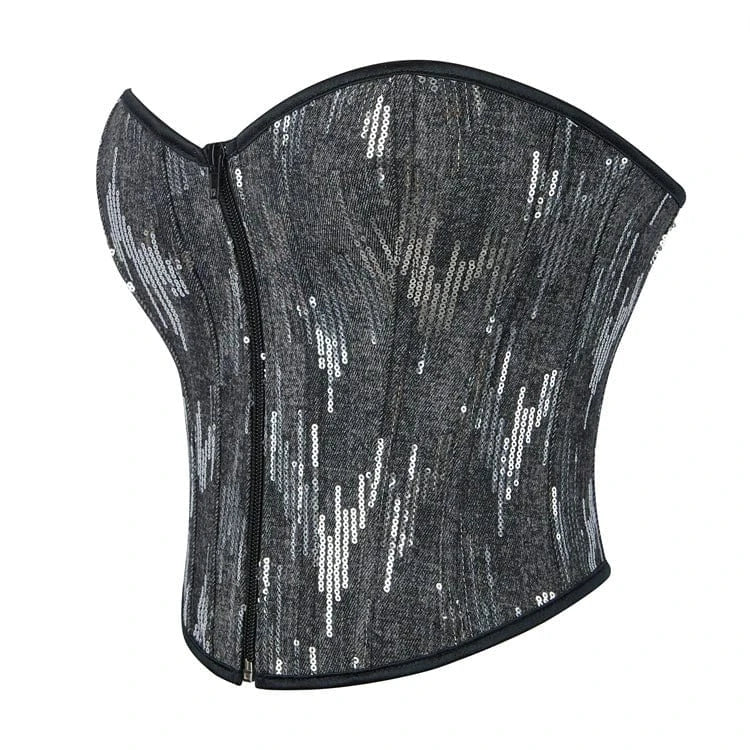 Kobine Women's Gothic Sequin Zipper Overbust Corset
