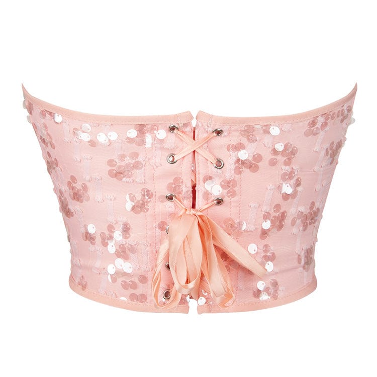 Kobine Women's Gothic Sequinned Lacing-up Overbust Corset