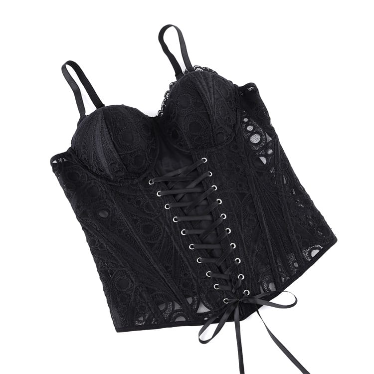 Kobine Women's Gothic Sheer Lace-up Overbust Corset