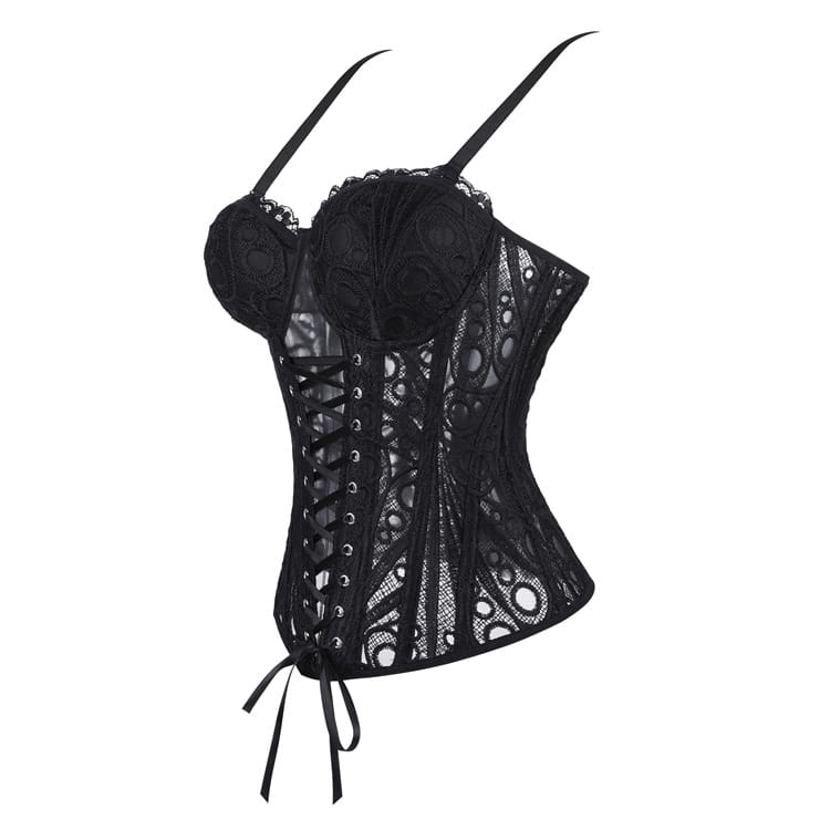 Kobine Women's Gothic Sheer Lace-up Overbust Corset
