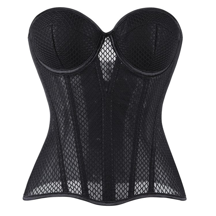 Kobine Women's Gothic Sheer Mesh Lace-up Overbust Corset