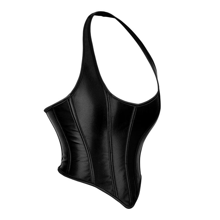 Kobine Women's Gothic Solid Color Halterneck Overbust Corset