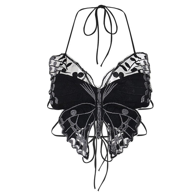 Kobine Women's Gothic Strappy Butterfly Embroidered Bustier