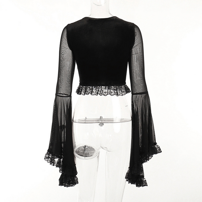 Kobine Women's Gothic Strappy Flared Sleeved Lace Shirt