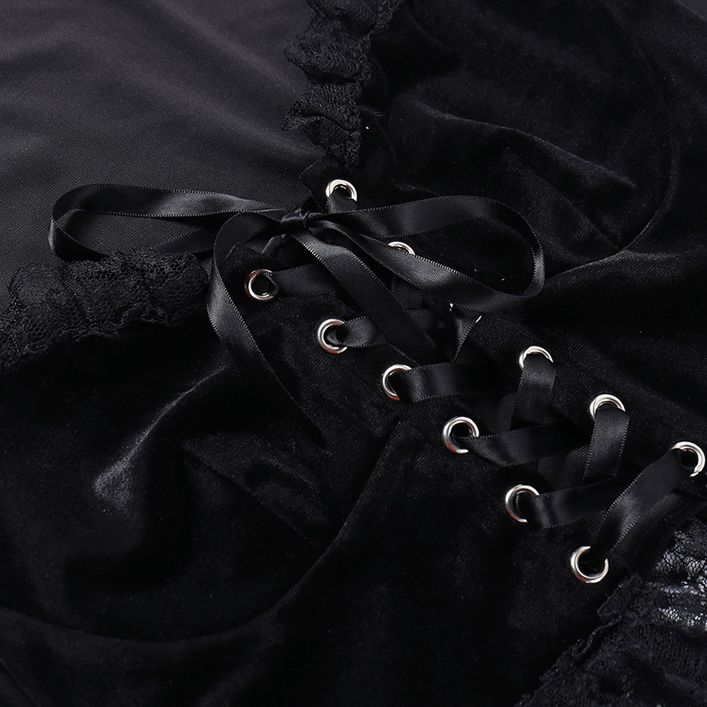 Kobine Women's Gothic Strappy Flared Sleeved Lace Shirt