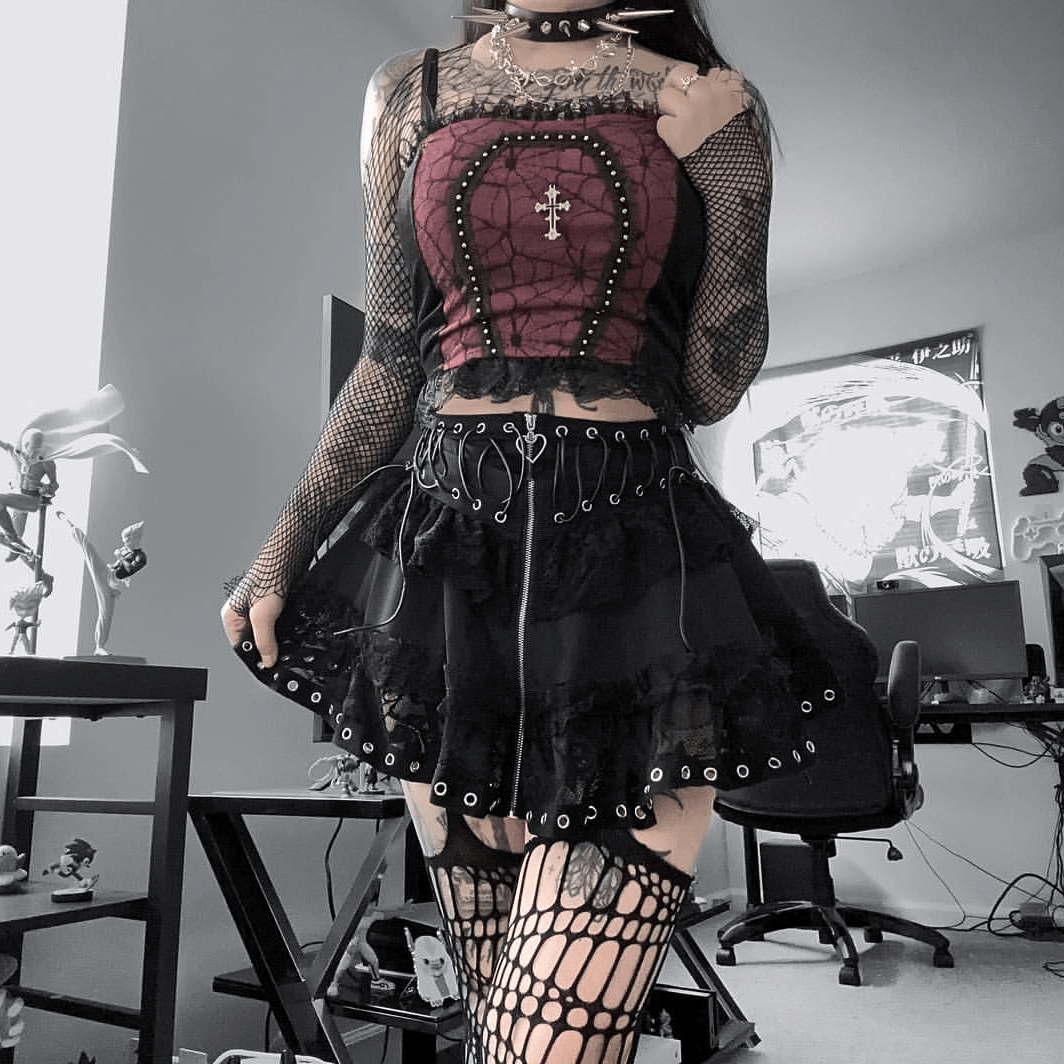 Kobine Women's Gothic Strappy Lace Splice Skirt