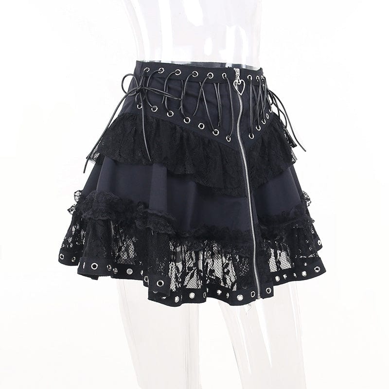 Kobine Women's Gothic Strappy Lace Splice Skirt