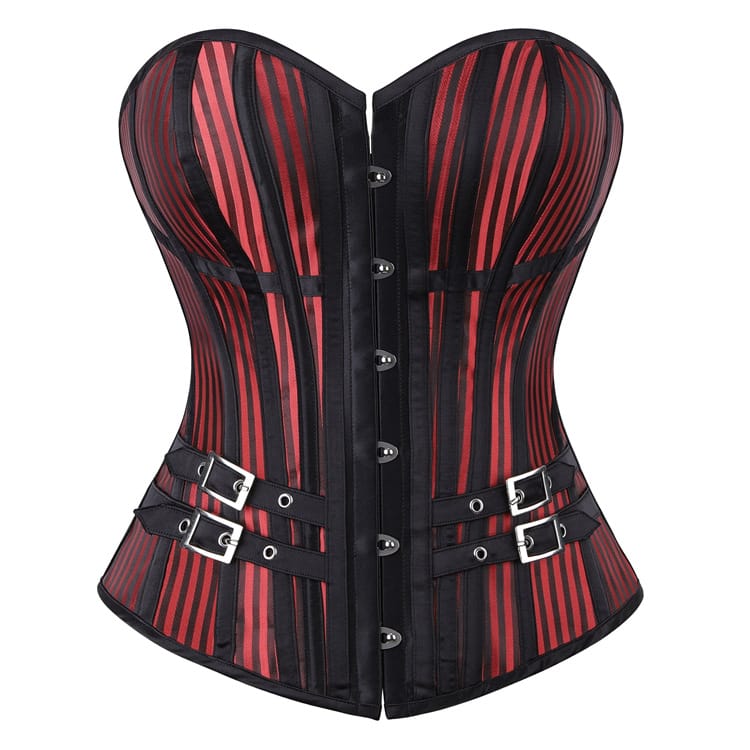 Kobine Women's Gothic Striped Buckle Strap Front Busk Overbust Corset