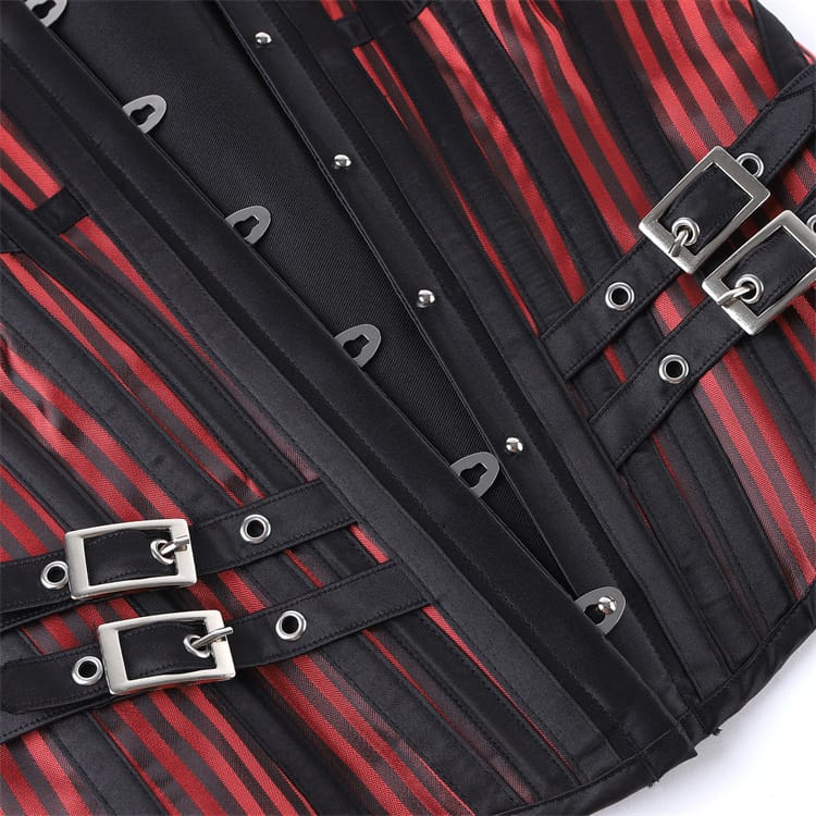 Kobine Women's Gothic Striped Buckle Strap Front Busk Overbust Corset