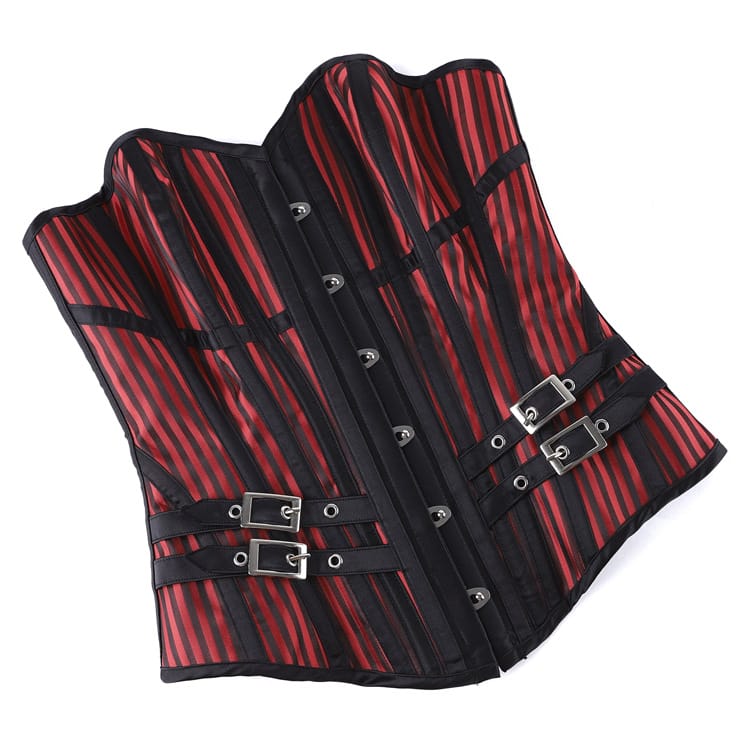 Kobine Women's Gothic Striped Buckle Strap Front Busk Overbust Corset