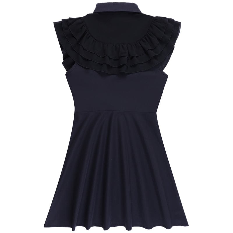 Kobine Women's Gothic Turn-down Collar Ruffled Dress